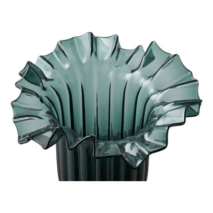 Vase, mouth blown glass, dark green, 25x30 cm
