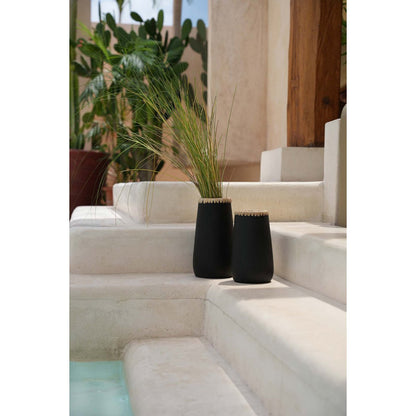 Terracotta Vase - Black Raffia Accent - Small Size