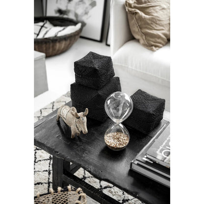 Rattan Storage Basket - Black Beaded Basket, Medium Size
