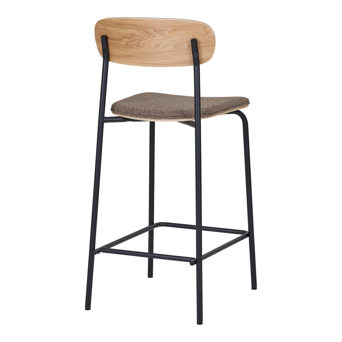 Counter Stools - Ash Wood & Black Metal, Brown Seat, Set of 2