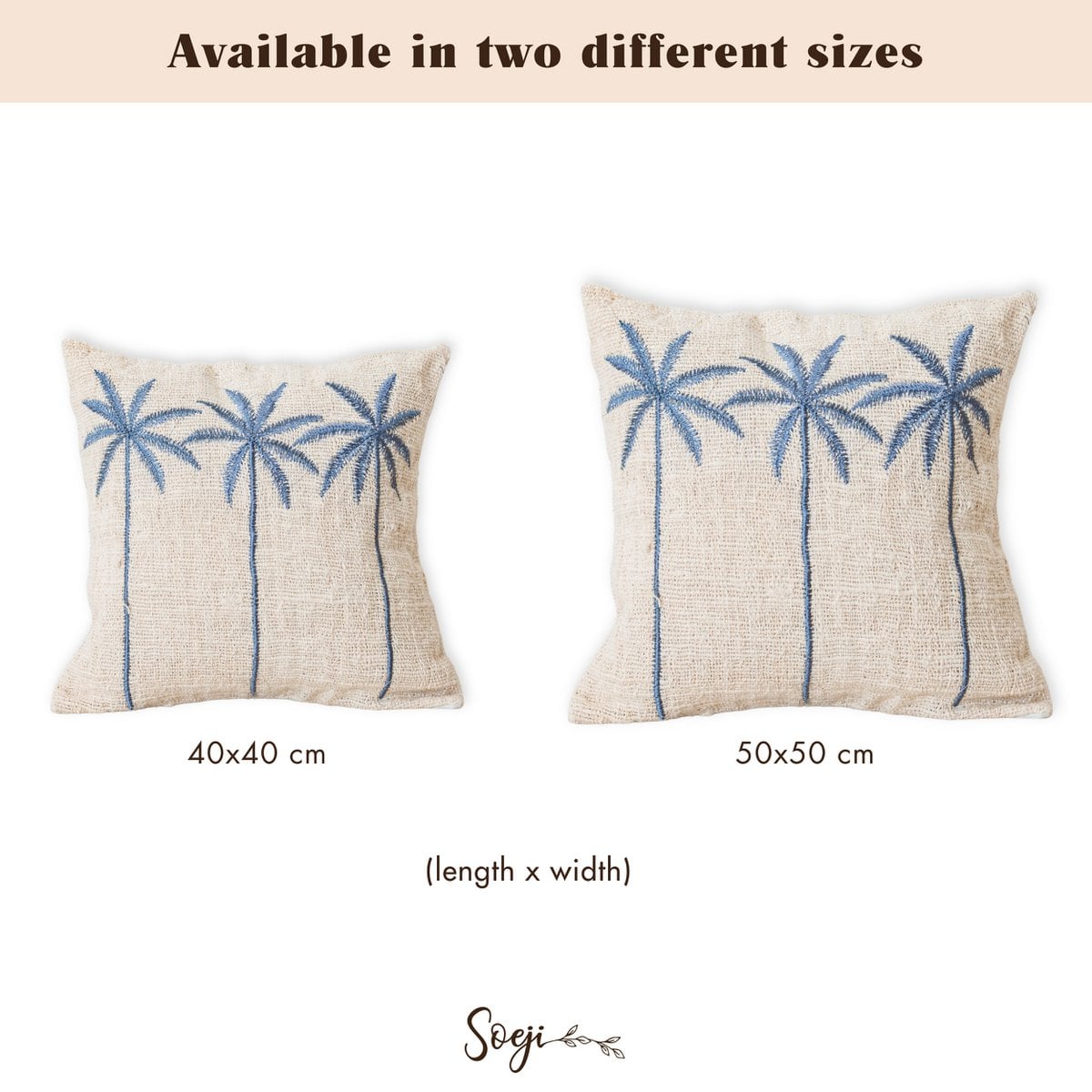 Cotton Cushion Cover Palm Tree Pattern – Boho Embroidered Cushion – Decorative Pillow – Embroidered Cushion Cover 40x40 or 50x50 cm ANARKA