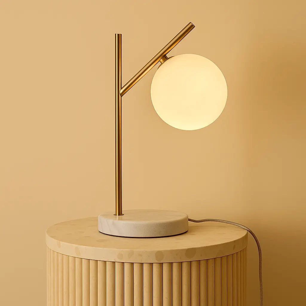 Marble Table Lamp with Frosted Glass – Modern Bedside Lamp