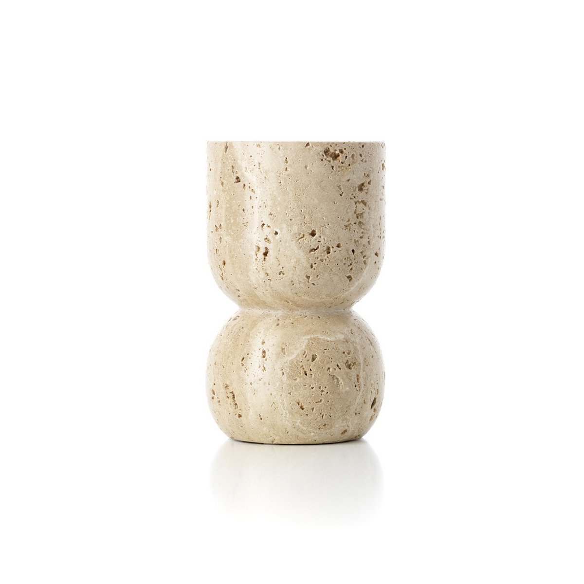 Travertine Pillar Candle Holder - Beige Stone