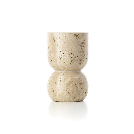 Travertine Pillar Candle Holder - Beige Stone