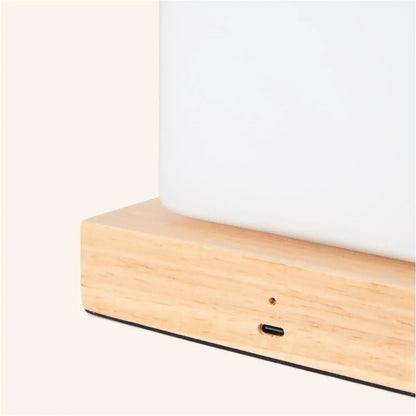 Rubberwood Table Lamp - Light Brown Cordless Dimmable Rechargeable