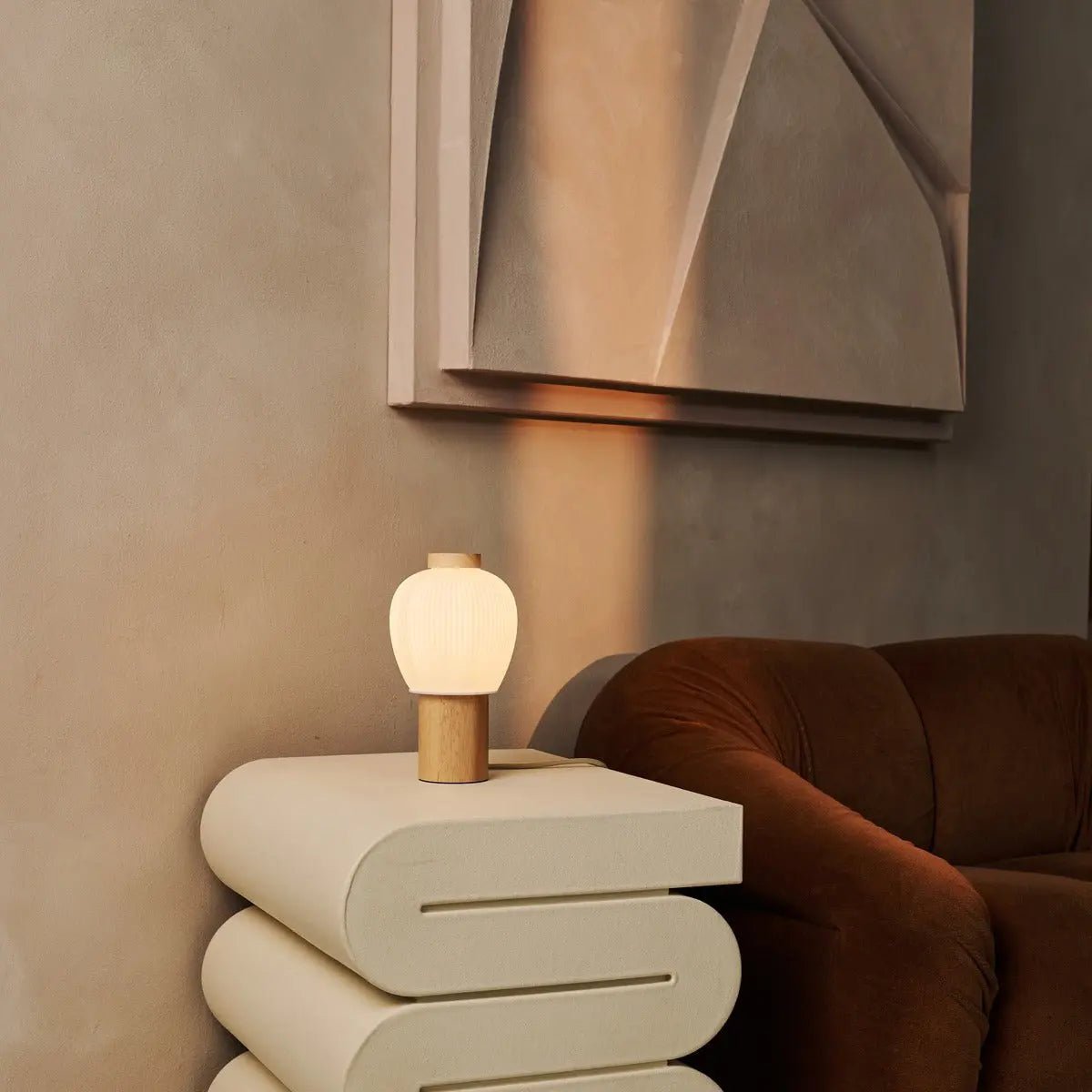 Lot Light Brown Wooden Lamp | Glass Shade & Unique Design