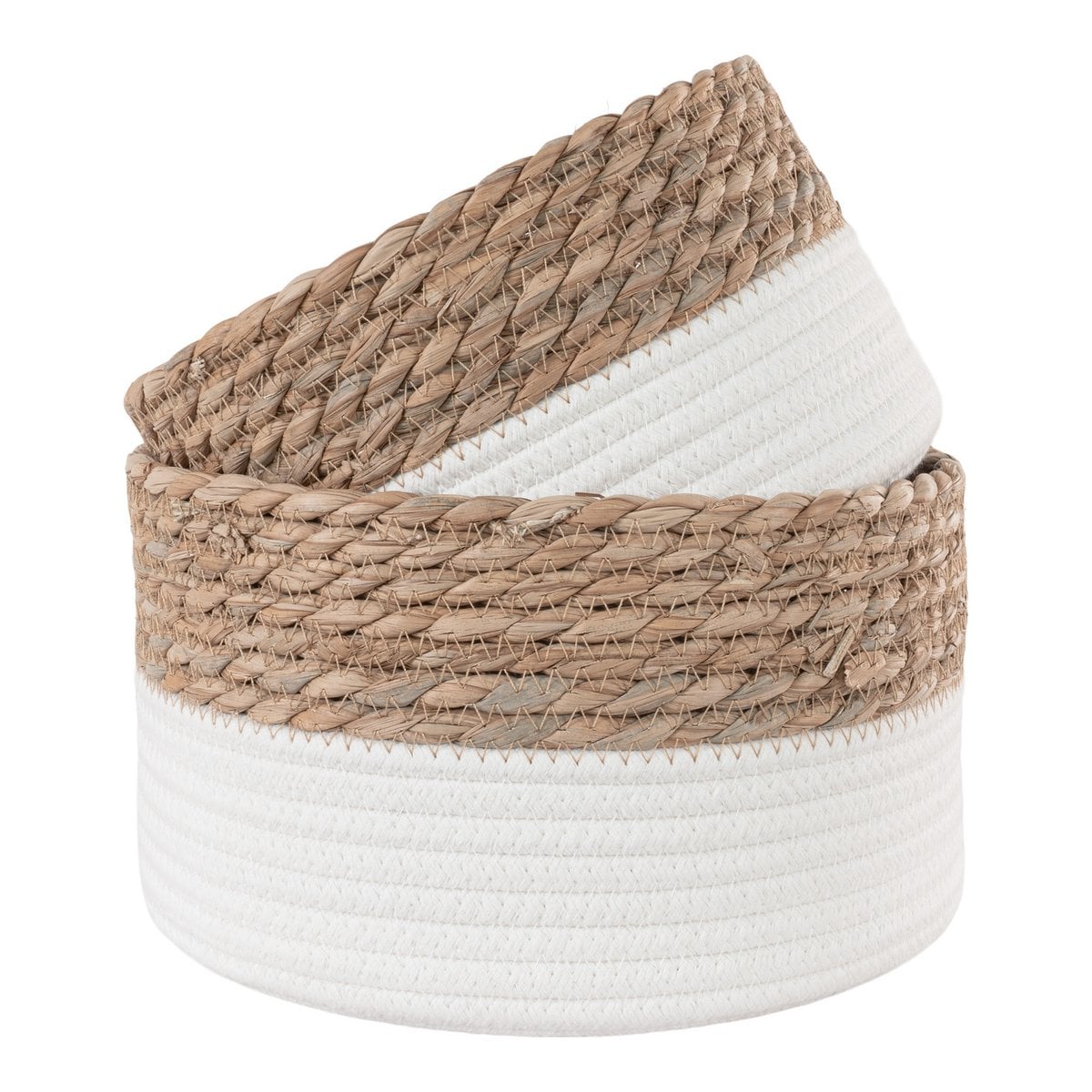 Reed & Cotton Storage Baskets - White/Natural Boho Set, 25cm