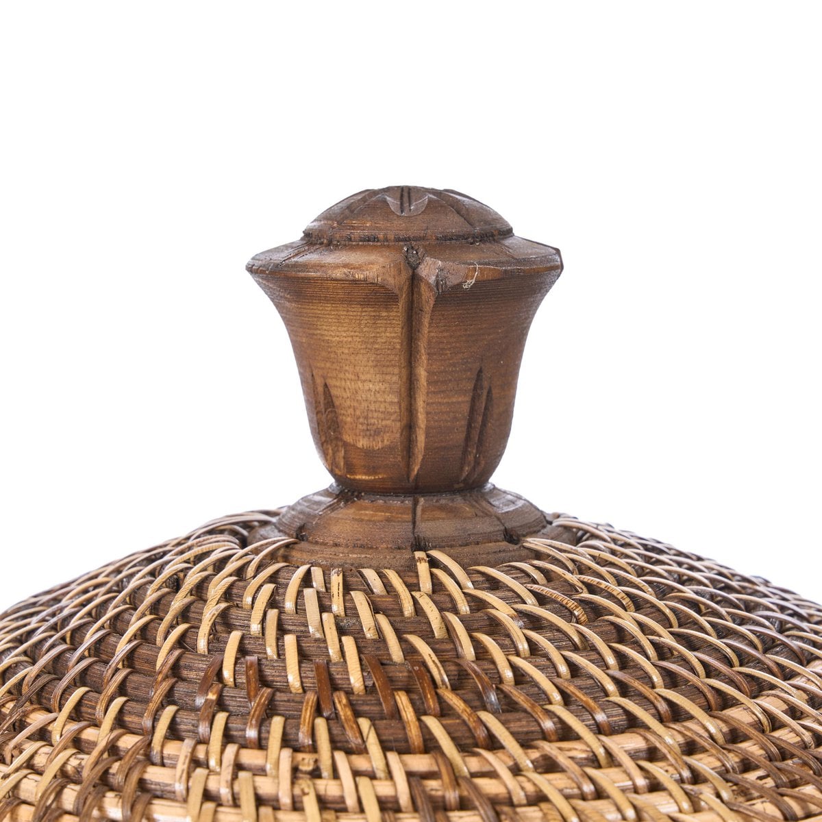 Rattan Storage Basket - Natural Brown Crown Lid Design