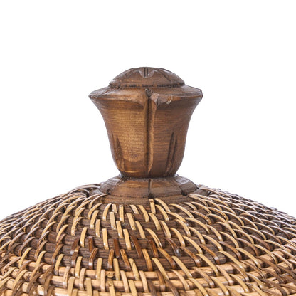 Rattan Storage Basket - Natural Brown Crown Lid Design