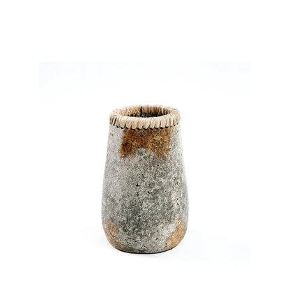 Terracotta Vase - Antique Grey Raffia Accent - Small