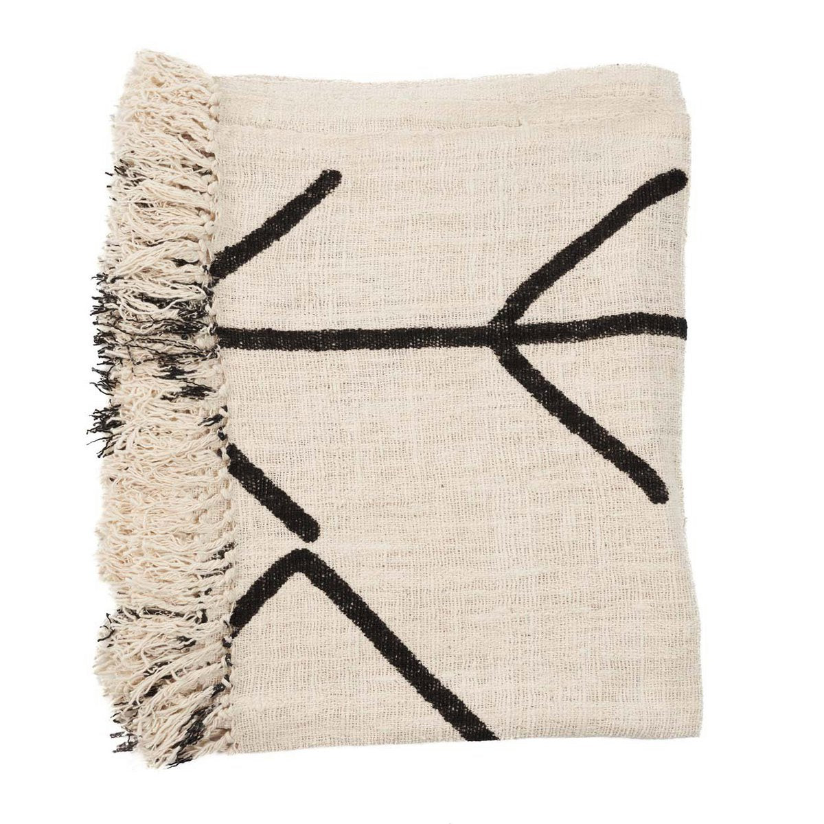 Cotton Bed Throw - Natural Black Evil Eye Design