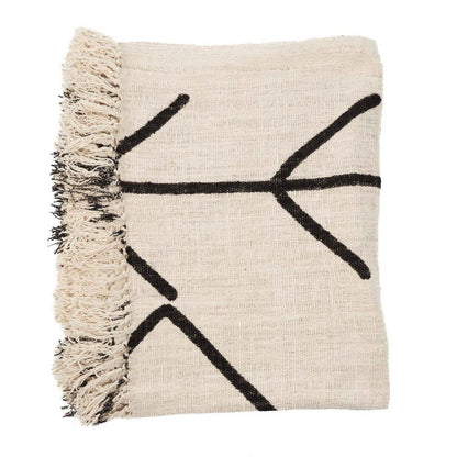 Cotton Bed Throw - Natural Black Evil Eye Design