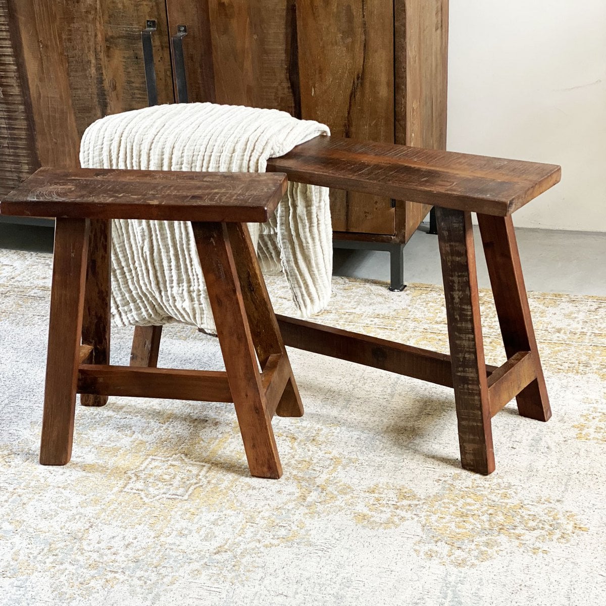Recycled Wood Bench - Industrial 'Bus Stop' Style, Medium