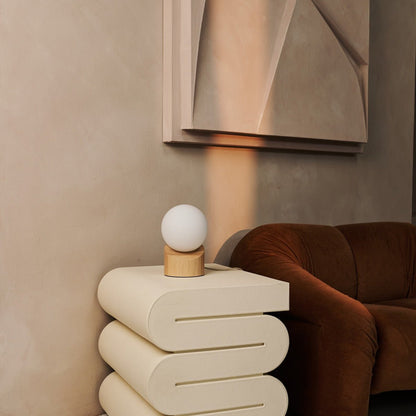 Quin Light Brown Wooden Lamp | Frosted Glass, Corded & Lighting