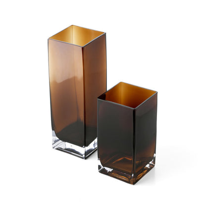 Amber Glass Vase - Small Cuboid