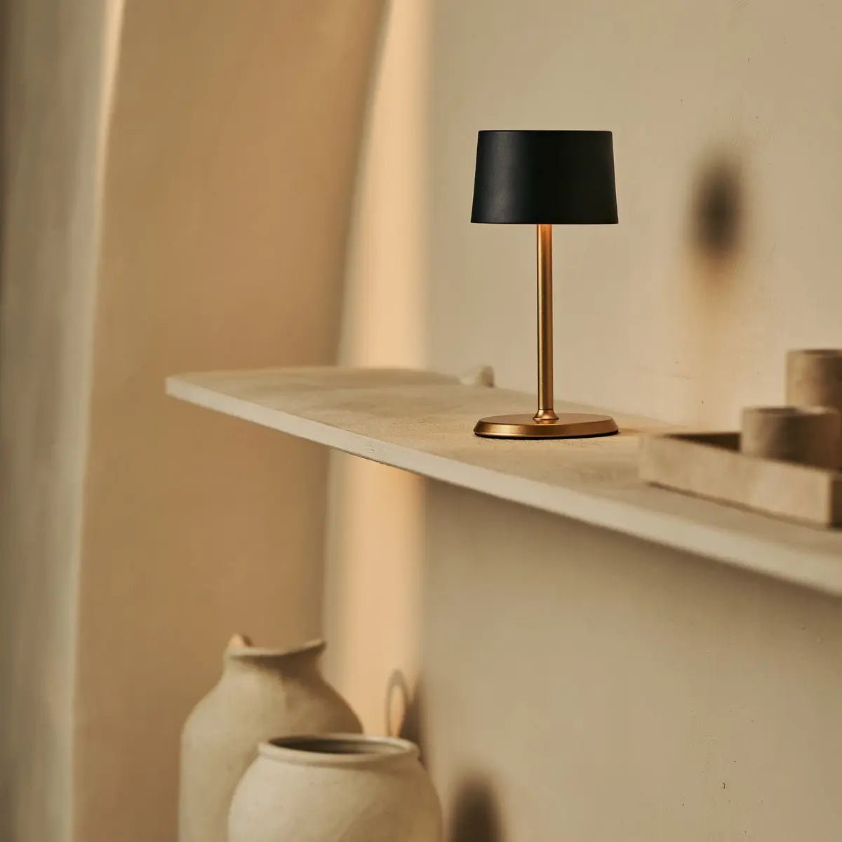 David Black & Gold Rechargeable Table Lamp 2 in 1 with Adjustable Height – Dimmable & Cordless with 120 Hours Battery