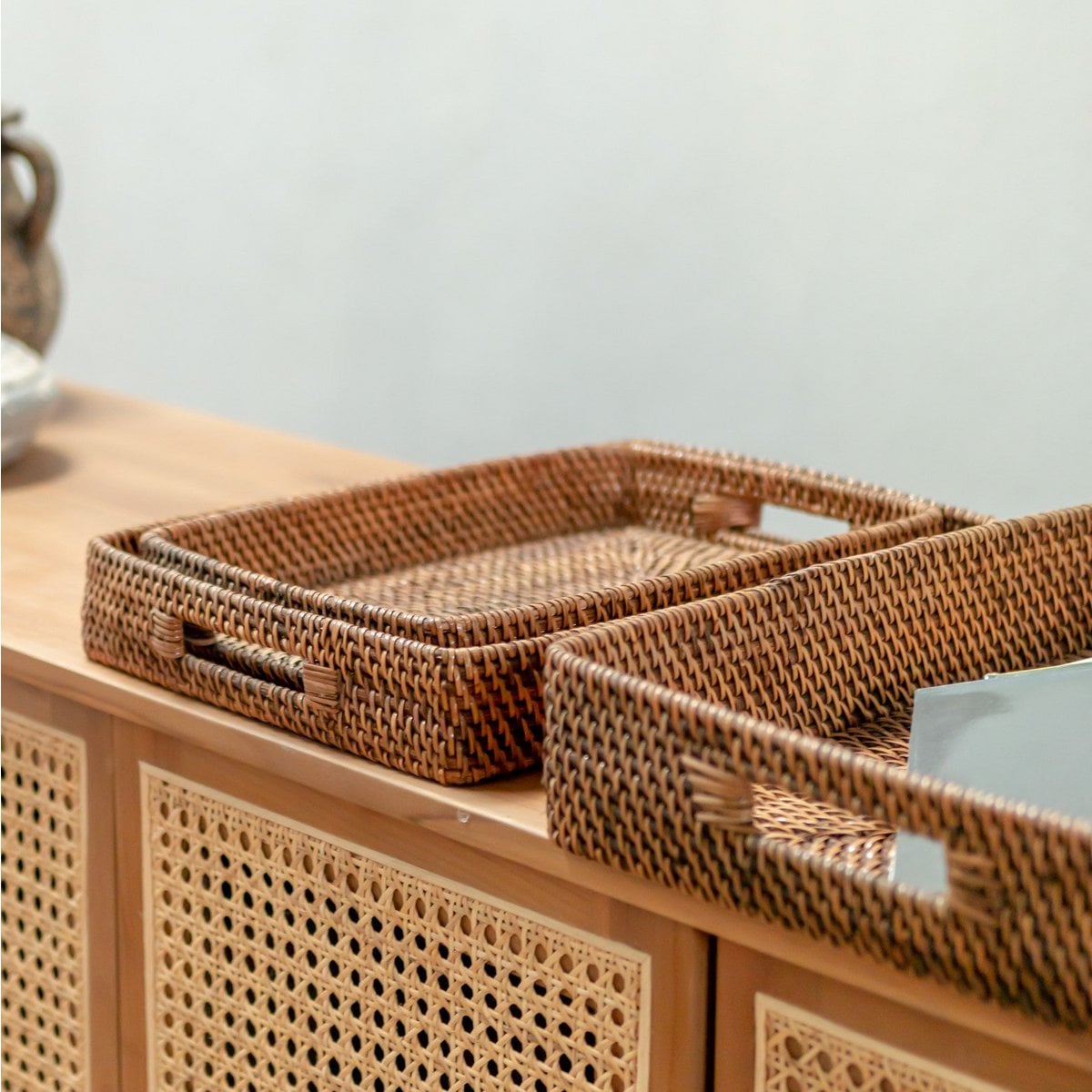 Rattan Serving Tray - Large Decorative Tray - Amahai Brown
