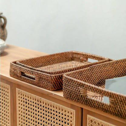 Rattan Serving Tray - Large Decorative Tray - Amahai Brown