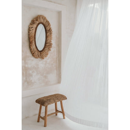 Teak Raffia Bench - Natural Woven Accent Bench for Indoors