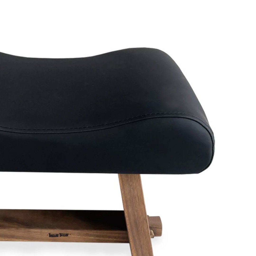 Suar Wood Stool with Leather Seat - Natural Black