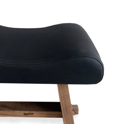 Suar Wood Stool with Leather Seat - Natural Black