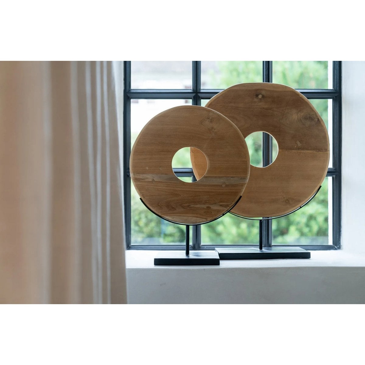 Teak Wood Disc on Stand - Large Decorative Teak Sculpture