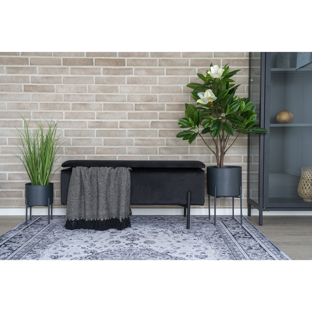 Velvet Storage Bench - Black Polyester Plywood, 95cm Watford