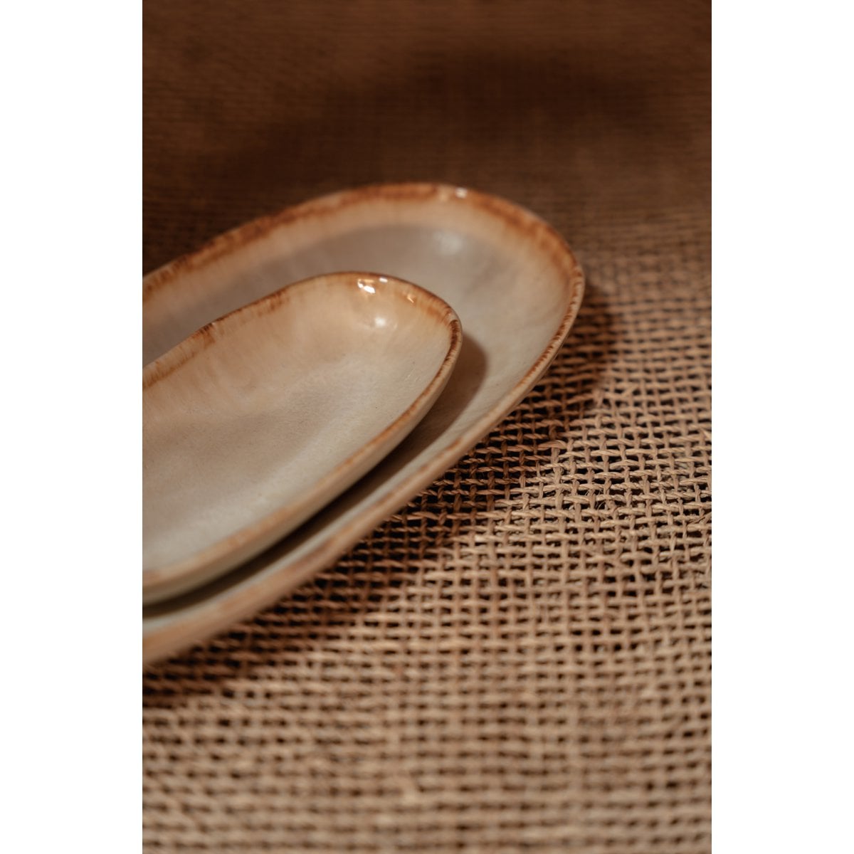 Ceramic Oval Plate – White & Gold Decorative Plate, Small