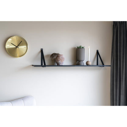 Rubberwood Shelf with Leather Straps – Black Nordic Wall Shelf, 120cm