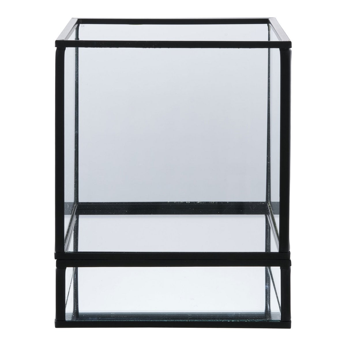 Metal & Glass Hurricane Candle Holder - Black Finish, 12x15 cm