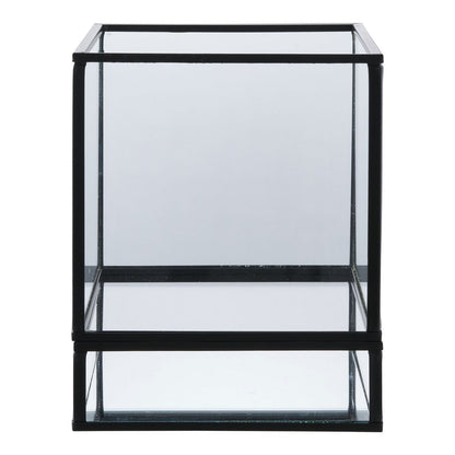 Metal & Glass Hurricane Candle Holder - Black Finish, 12x15 cm