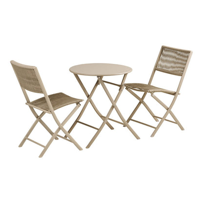 Steel Bistro Set - Taupe Polyester Garden Table & 2 Chairs