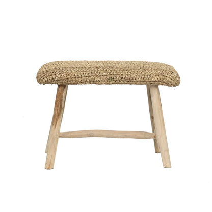 Teak Raffia Bench - Natural Woven Accent Bench for Indoors