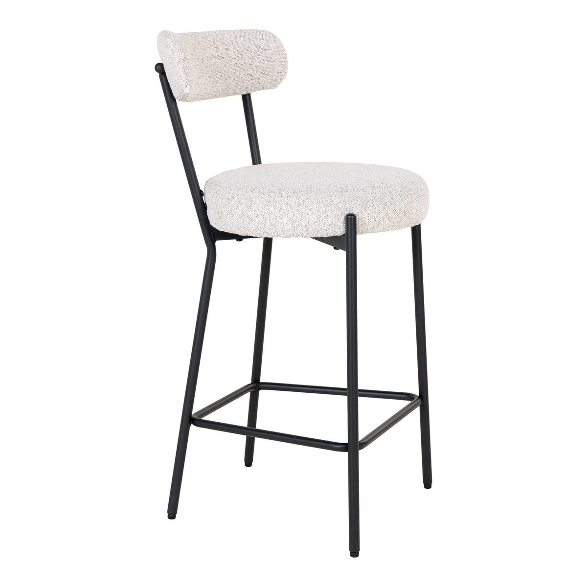 Chaise à Comptoir Badalona - Bouclé Blanc, Pieds Noirs, 46x39x90 cm