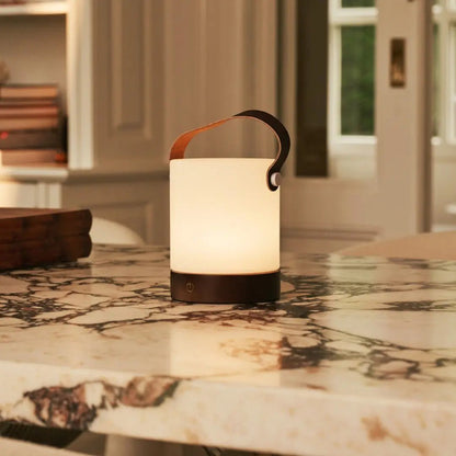 Avery Dark Brown Rechargeable Wooden Table Lamp | Leather Strap, Cordless & Dimmable