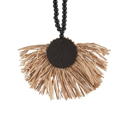 Handcrafted Raffia Mahkota Tassel Decorative Accent - Natural Black