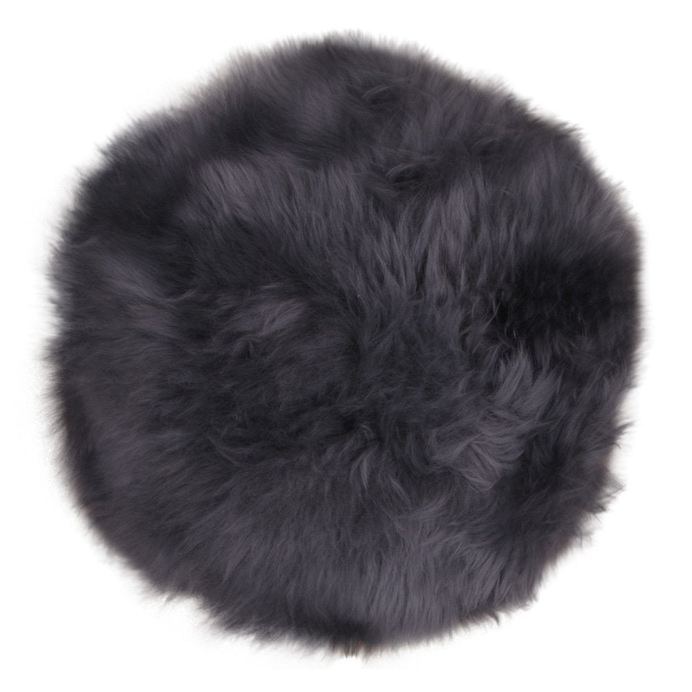 Lambskin Seat Pad - Real Grey Wool Cushion - 35cm Diameter