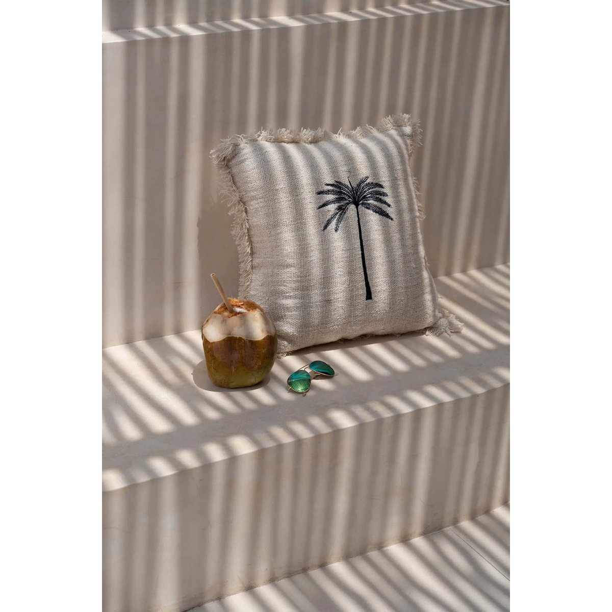 The Gili Palm Cushion Cover - Natural Black