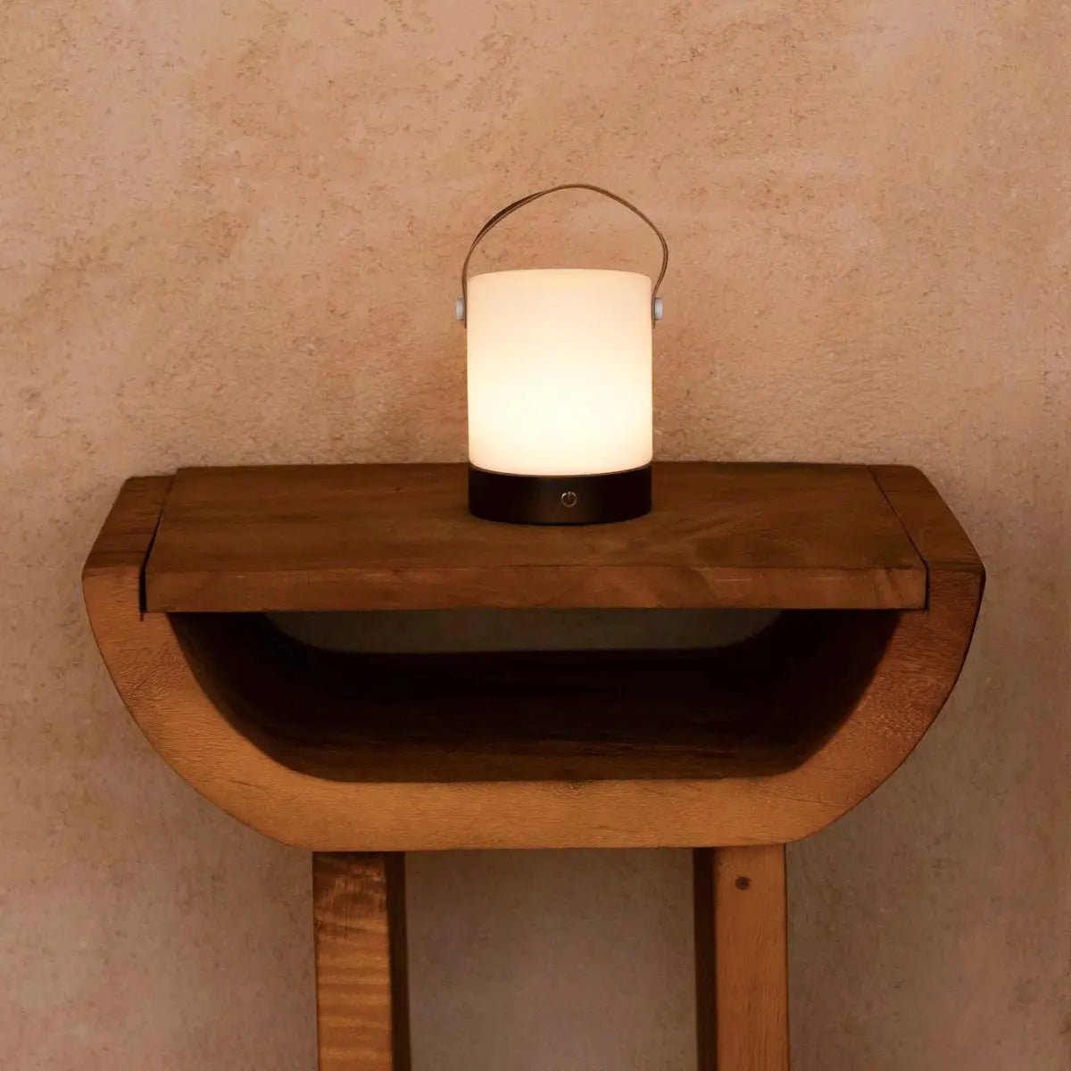 Avery Dark Brown Rechargeable Wooden Table Lamp | Leather Strap, Cordless & Dimmable