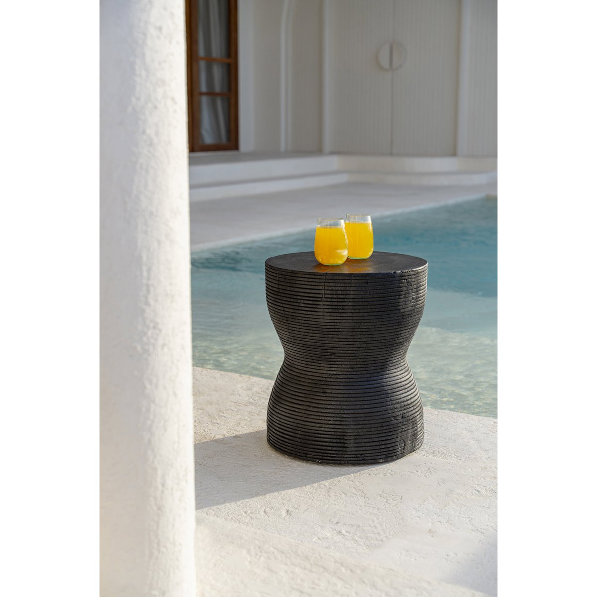 Suar Wood Stool - Black Accent Seating or Side Table