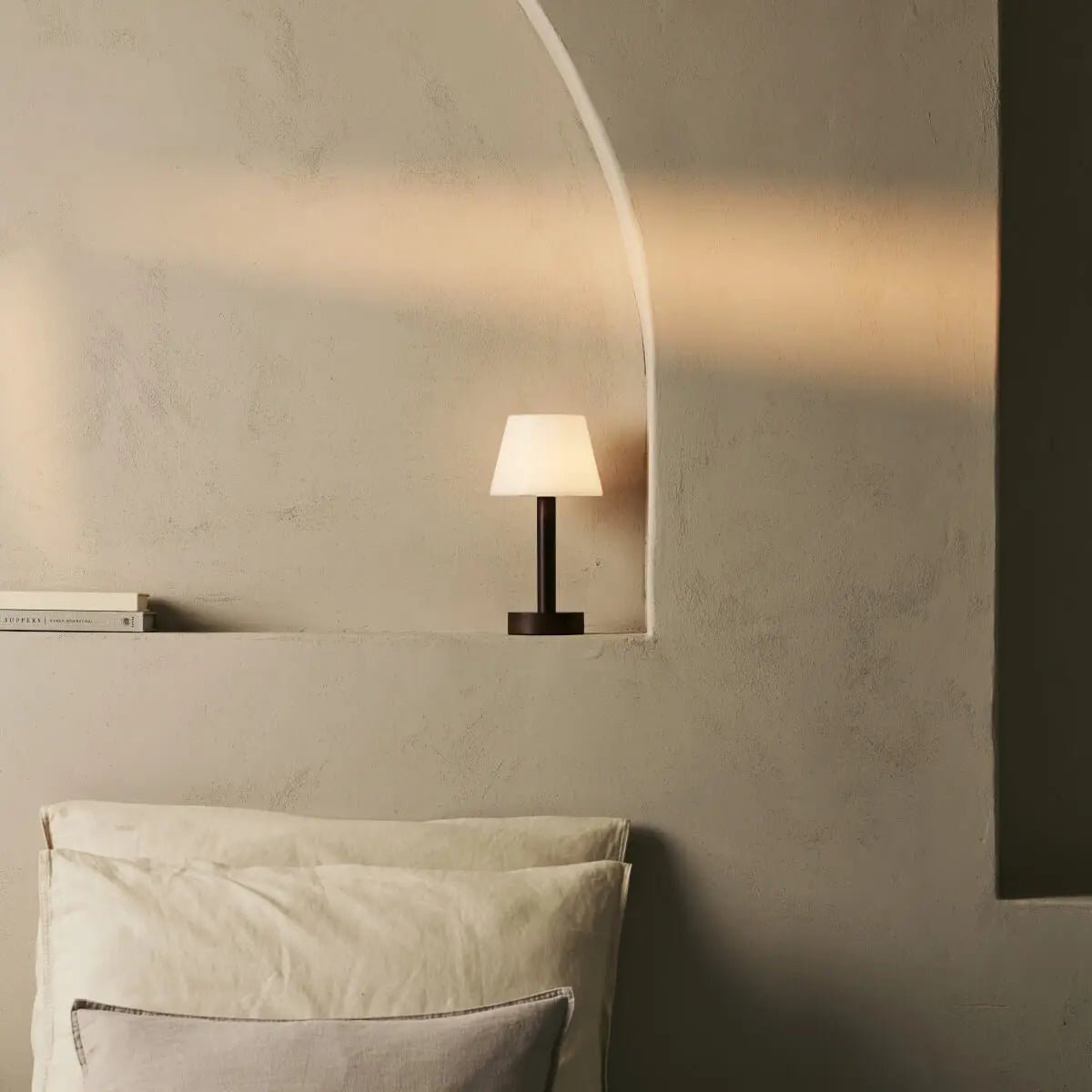 Zoë Dark Brown Wooden Rechargeable Table Lamp | Dimmable, USB-C, 80-Hour Battery