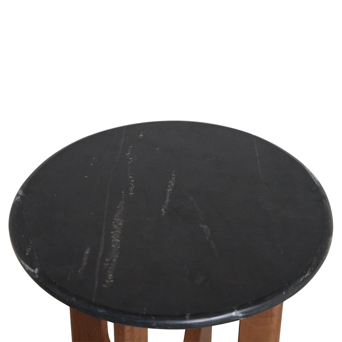 Black Marble Side Table – Mango Wood Base, Modern Accent