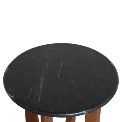 Black Marble Side Table – Mango Wood Base, Modern Accent