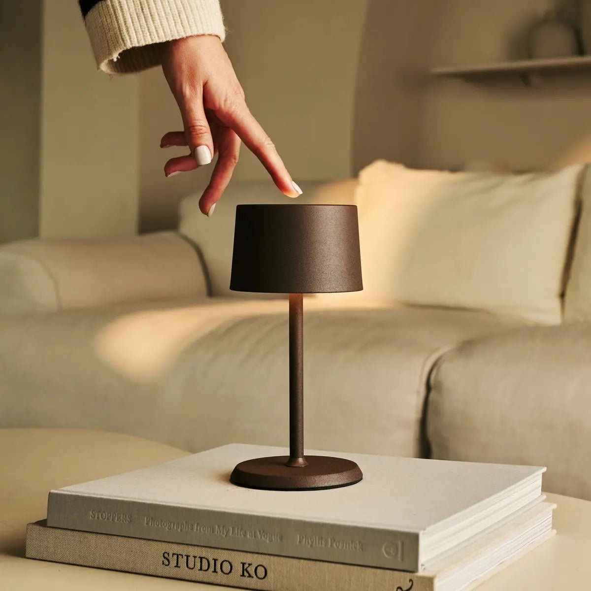 David Mocha Brown Rechargeable Table Lamp 2 in 1 with Adjustable Height | Dimmable & Cordless