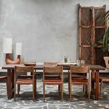 Freya teak dining room chair with leather - Natural