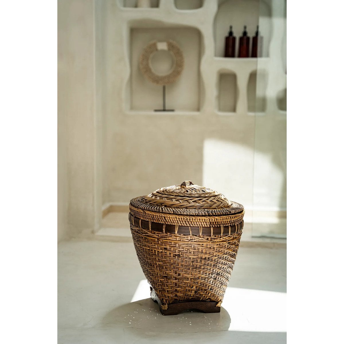 Rattan Storage Basket - Colonial Style, Natural Brown - Large