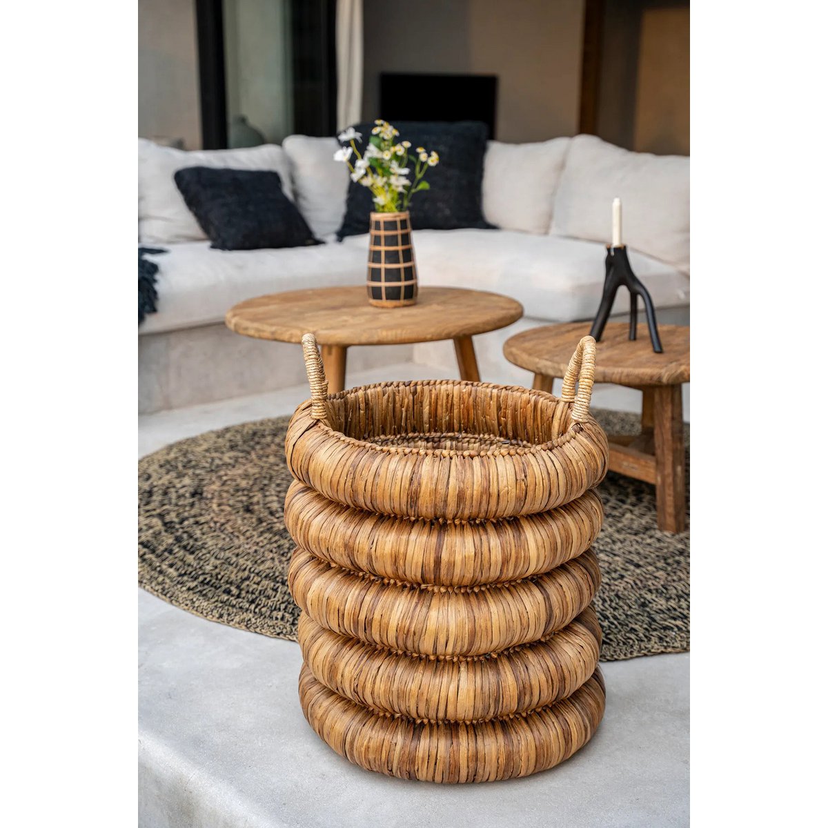 Chunky Water Hyacinth Basket with Handles for Storage & Laundry