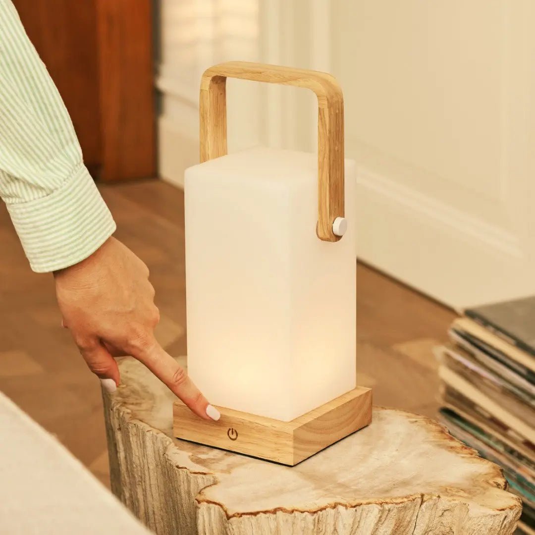 Wooden Table Lamp – Light Brown, Cordless & Rechargeable