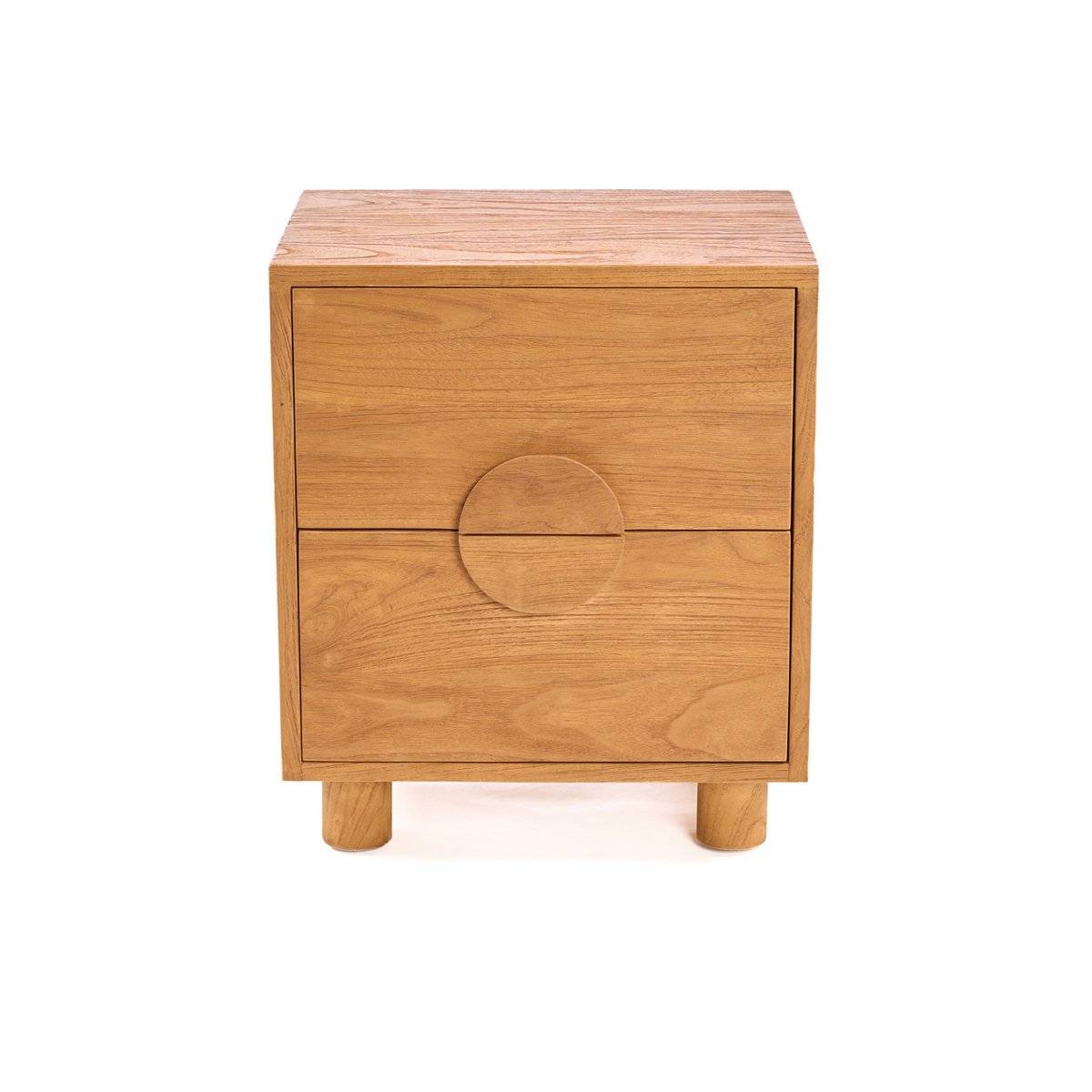 Teak Nightstand - Natural Wood Bedside Table with Drawers