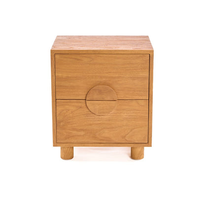Teak Nightstand - Natural Wood Bedside Table with Drawers